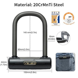 Via Velo Heavy-Duty Mini Bike U Lock - 20CrMnTi Steel Anti-Theft Lock with Keys and Sold Secure Gold Approval for Scooter Electric Folding Bikes Electric Scooters