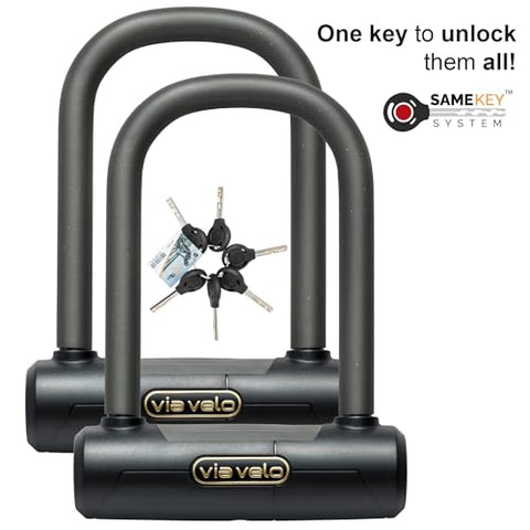 Via Velo U Lock 2 Sets Same Key System 6 Keyed Alike | Heavy Duty 20CrMnTi Mini U Locks 16mm with Sold Secure Diamond Approval for Scooter and Electric Scooter and Perfect for famliy Kids and Couple