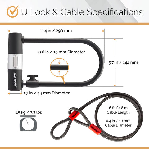 Via Velo 2 Bike Lock Set Same Key System 4 Keyed Alike with 2 Cables | Bicycle U Lock Shackle Sold Secure Siver, Bike Lock for Road Bike Mountain Bike Electric Bike Folding Bike