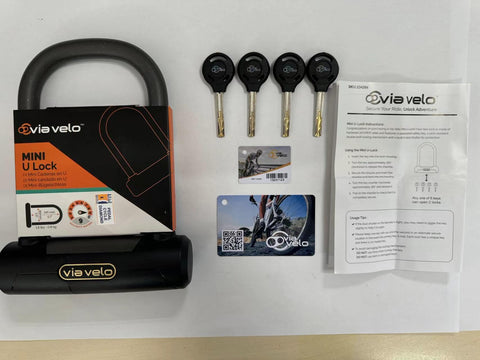 Via Velo Mini Bike U Lock| Pro Mini U Lock 20CrMnTi Steel Anti-Theft 16mm Shackle with Bracket insize:5.7 x 3.5 in and Sold Secure Diamomd Approval for All Bikes Electric Bike,Electric Scooters