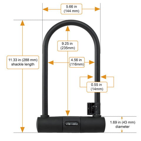 Bike U Lock with Cable | Via Velo Heavy Duty Anti-Theft Bicycle U Lock Sold Secure Silver 15mm Shackle Inner Dim 9.25 x 4.5 in with 10mm x 6Ft Length Cable Security Lock for Bike Electric Bike Scooter