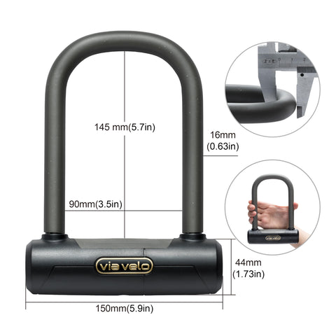 Via Velo Mini Bike U Lock| Pro Mini U Lock 20CrMnTi Steel Anti-Theft 16mm Shackle with Bracket insize:5.7 x 3.5 in and Sold Secure Diamomd Approval for All Bikes Electric Bike,Electric Scooters