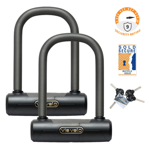 Via Velo U Lock 2 Sets Same Key System 6 Keyed Alike | Heavy Duty 20CrMnTi Mini U Locks 16mm with Sold Secure Diamond Approval for Scooter and Electric Scooter and Perfect for famliy Kids and Couple