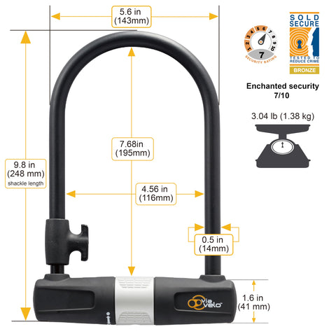 Bike U Lock with Cable - Via Velo Heavy Duty Bicycle U-Lock,14mm Shackle and 10mm x1.8m Cable with Mounting Bracket for Road, Mountain, Electric & Folding Bike