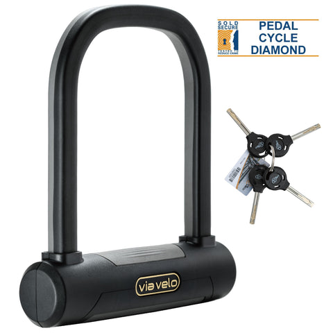 Via Velo Bike U Lock | Via Velo Elite Short U Lock 20CrMnTi Steel Anti-Theft 17mm Shackle Inside Size: 4.7 x 5.7 in Sold Secure Diamond Approval for Electric Bikes, Scooters & Folding Bikes