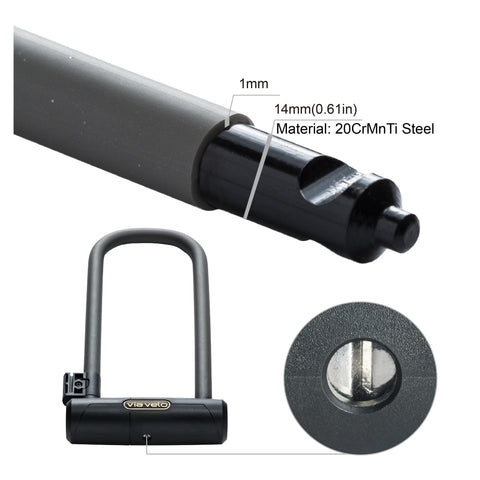 Via Velo Bike U Lock and Cable | Pro Anti-Theft 15mm Shackle 20CrMnTi Steel U Lock with Bracket, Inside Size:9.6 x 3.5 in Sold Secure Gold for Road, Mountain, Electric, Folding Bikes & Scooters