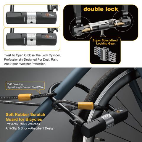 Bike U Lock with Cable - Via Velo Heavy Duty Bicycle U-Lock,14mm Shackle and 10mm x1.8m Cable with Mounting Bracket for Road, Mountain, Electric & Folding Bike