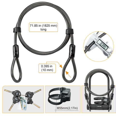 Via Velo Bike U Lock with Cable | Classic U Lock Heavy Duty Anti-Theft 15mm Shackle Innerside 9.25 x 4.5 in Sold Secure Silver Approval with 6Ft Cable Security Lock for Bike Electric Bike Scooter