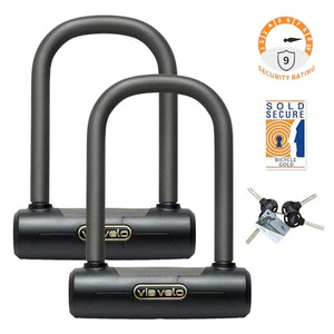 Via Velo U Lock 2 Sets Same Key System 6 Keyed Alike | Heavy Duty 20CrMnTi Mini U Locks with Sold Secure Gold Approval for Scooter and Electric Scooter and Perfect for famliy Kids and Couple