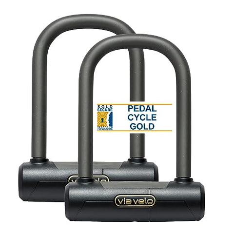 Via Velo U Lock 2 Sets Same Key System 6 Keyed Alike | Heavy Duty 20CrMnTi Mini U Locks with Sold Secure Gold Approval for Scooter and Electric Scooter and Perfect for famliy Kids and Couple