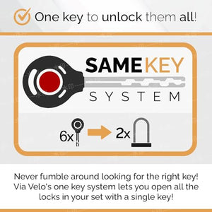Via Velo U Lock 2 Sets Same Key System 6 Keyed Alike | Heavy Duty 20CrMnTi Mini U Locks with Sold Secure Gold Approval for Scooter and Electric Scooter and Perfect for famliy Kids and Couple