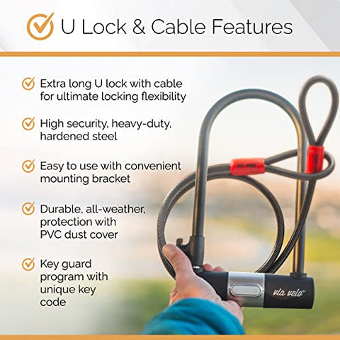 Via Velo 2 Bike Lock Set Same Key System 4 Keyed Alike with 2 Cables | 11